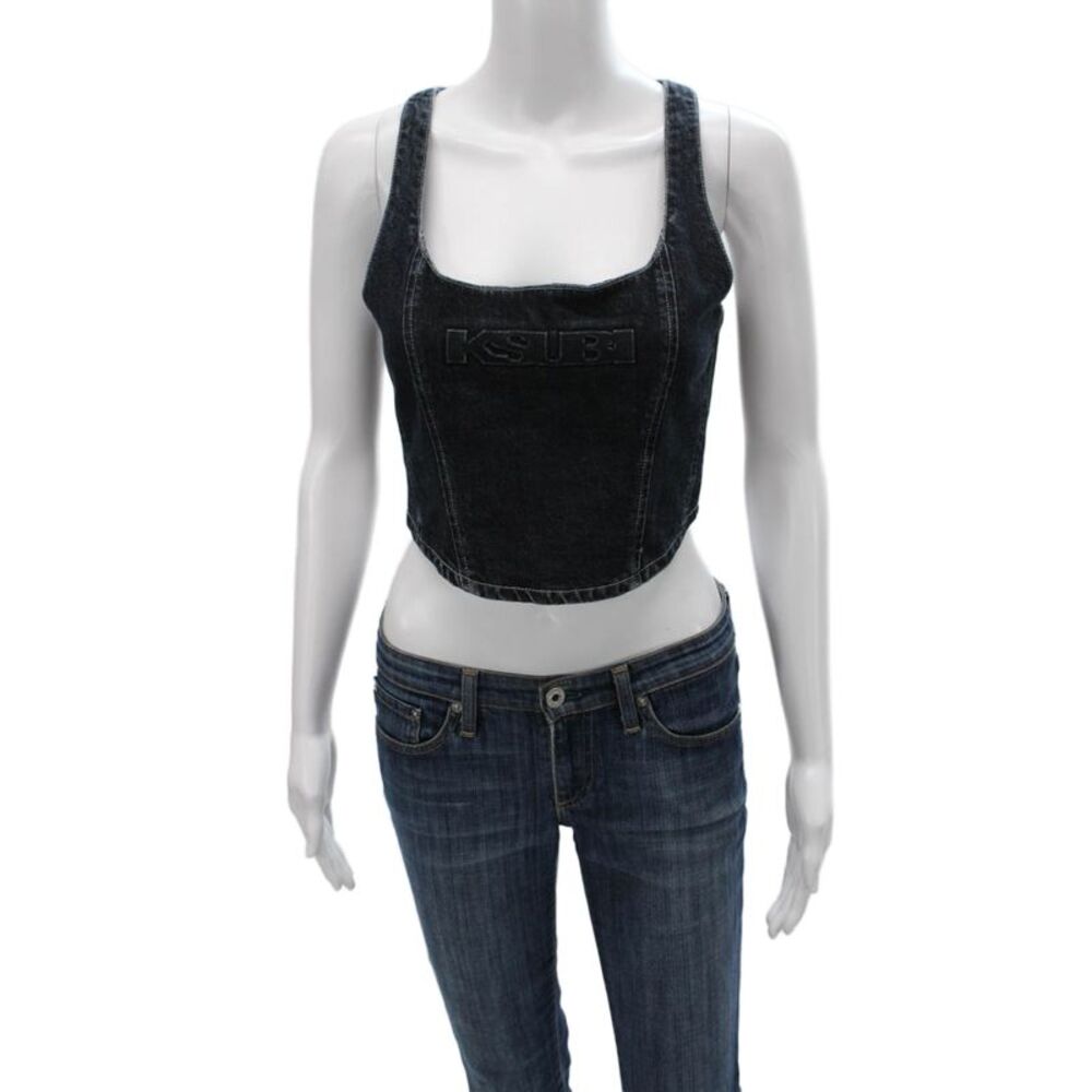 Ksubi Womens Corset Bustier Top Blue Cotton Sleeveless Zip Size M